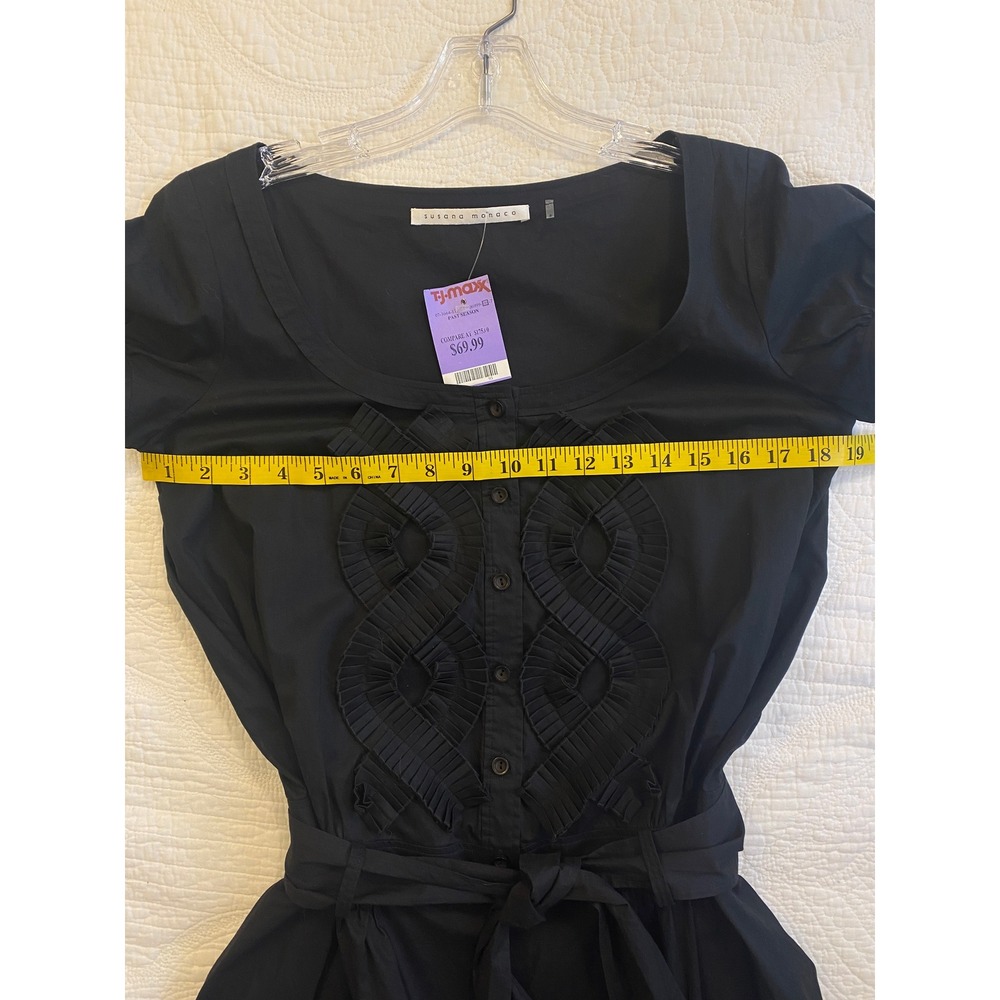 Susana Monaco Black Ruffle Button‎ Front Romper Puff Sleeve Belted NWT Size 8 - Picture 6 of 10
